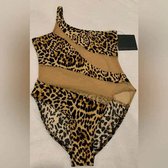 Norma Kamali Snake Mesh Mio One-piece Swimsuit Size Large Nude Animal Print - Picture 5 of 13